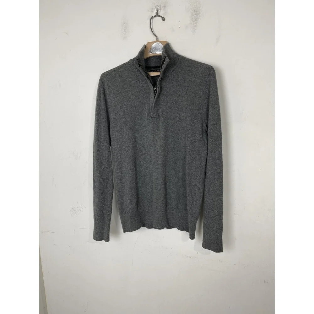 Banana Republic Mens Sweater Medium Gray 1/4 Zip Merino Wool Italian Minimal Lux